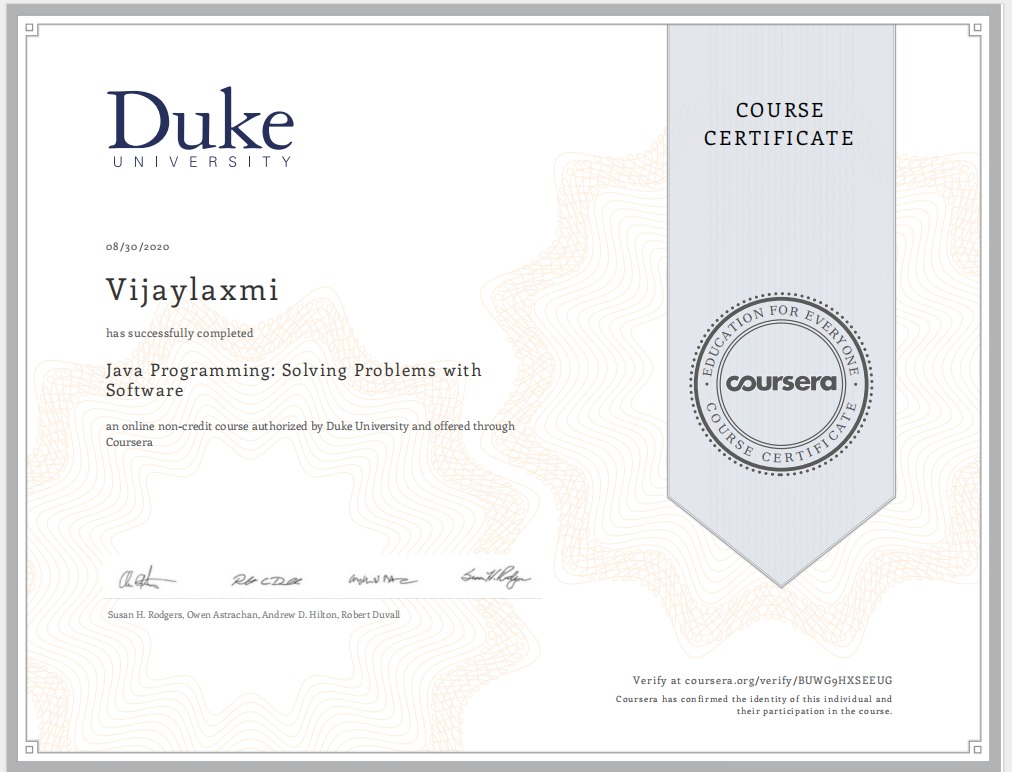 Coursera Java certificate
